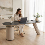 LUXORA Modern Italian Sintered Stone Desk 6mm Top Cylindrical Support Smart Power 140/160cm for Study Home Office - White