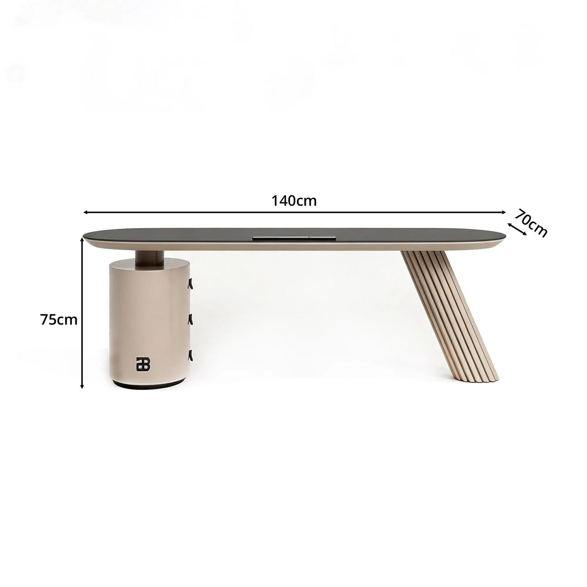 LUXORA Modern Italian Sintered Stone Desk 6mm Top Cylindrical Support Smart Power 140/160cm for Study Home Office - White