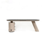 LUXORA Modern Italian Sintered Stone Desk 6mm Top Cylindrical Support Smart Power 140/160cm for Study Home Office - White