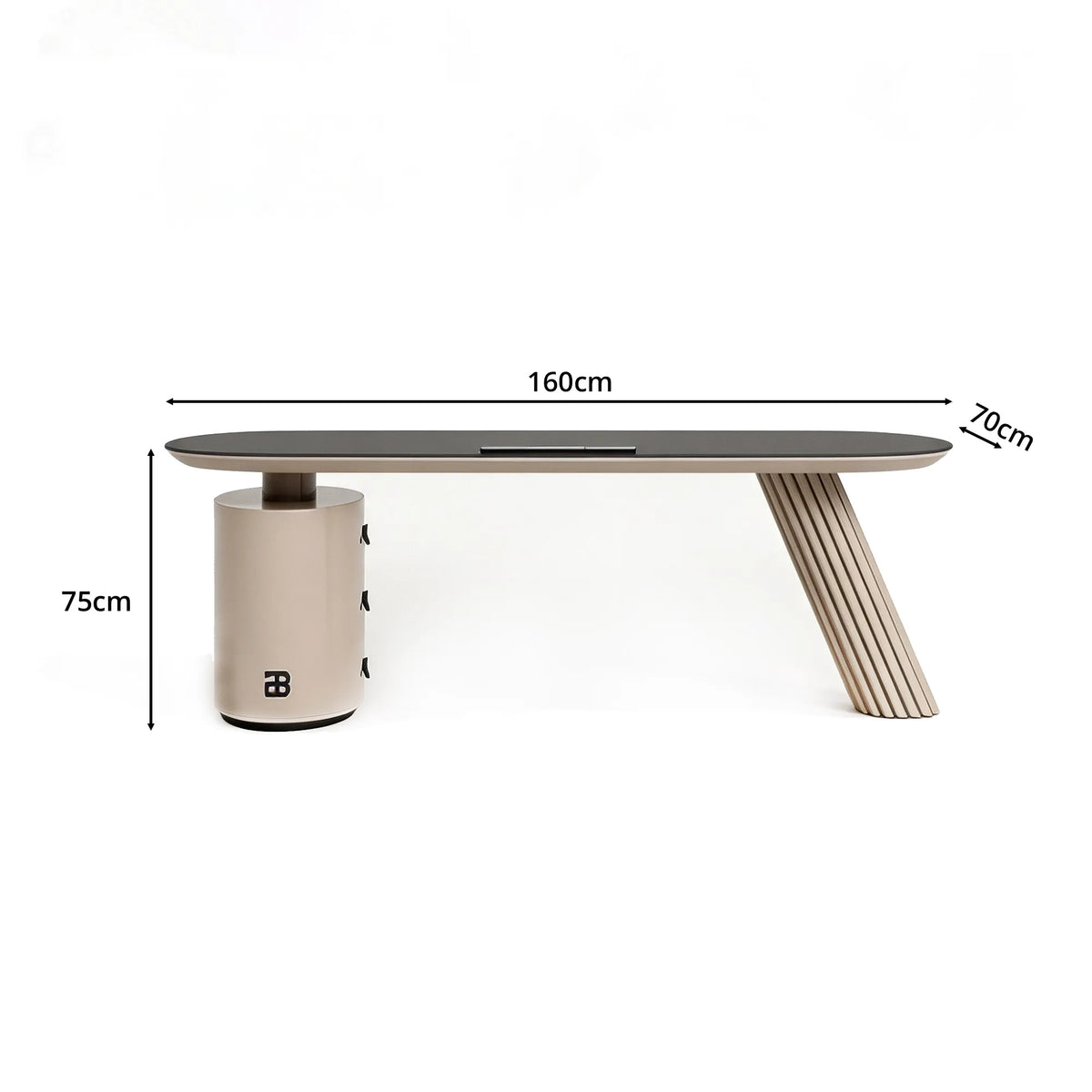 LUXORA Modern Italian Sintered Stone Desk 6mm Top Cylindrical Support Smart Power 140/160cm for Study Home Office - White