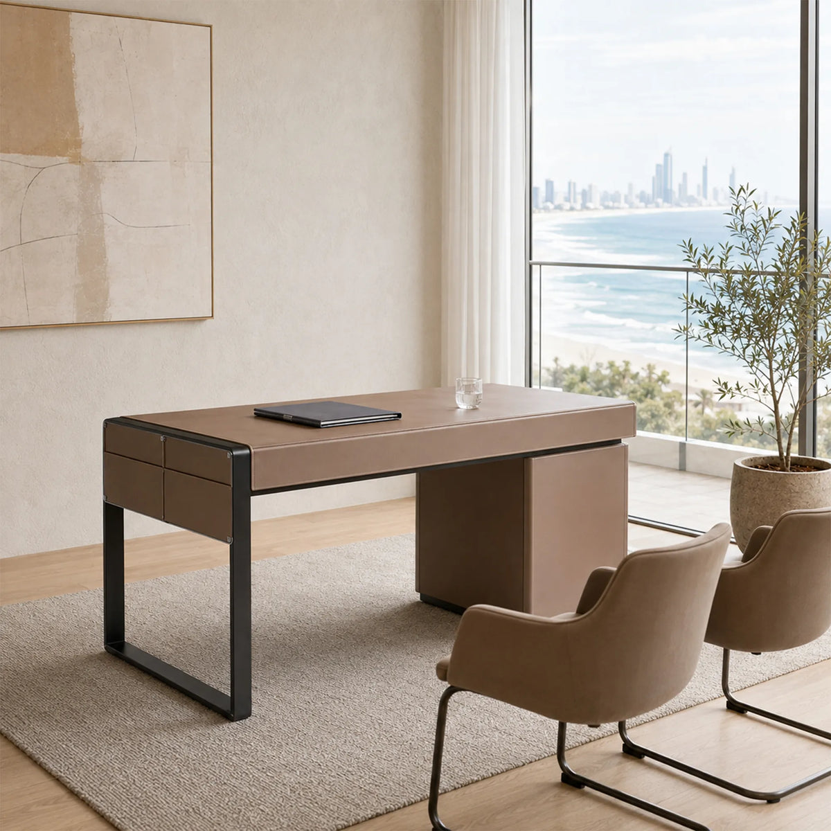LUXORA Italian Minimalist Office Desk Sintered Stone/Wood Top Smart Power Storage 140/160cm for Study Home Office