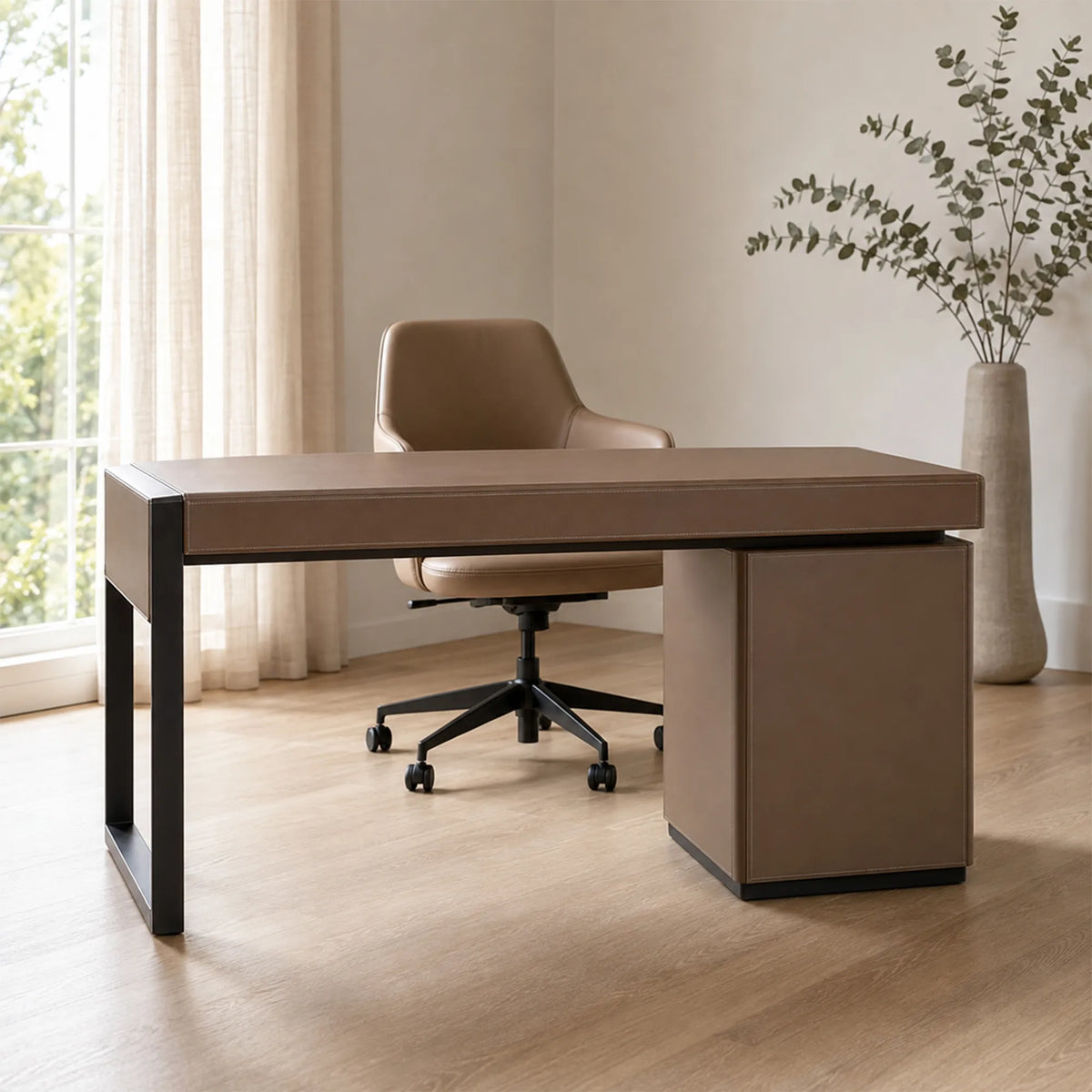 LUXORA Italian Minimalist Office Desk Sintered Stone/Wood Top Smart Power Storage 140/160cm for Study Home Office