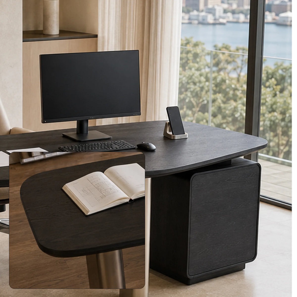 LUXORA Modern Desk & Bookshelf System ENF Board Smart Power Storage 140/160cm for Study Home Office
