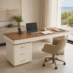 LUXORA Minimalist Home Office Desk Walnut Veneer Side Cabinet Silent Drawers 140/160cm for Study Office Workspace