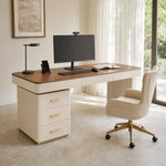 LUXORA Minimalist Home Office Desk Walnut Veneer Side Cabinet Silent Drawers 140/160cm for Study Office Workspace