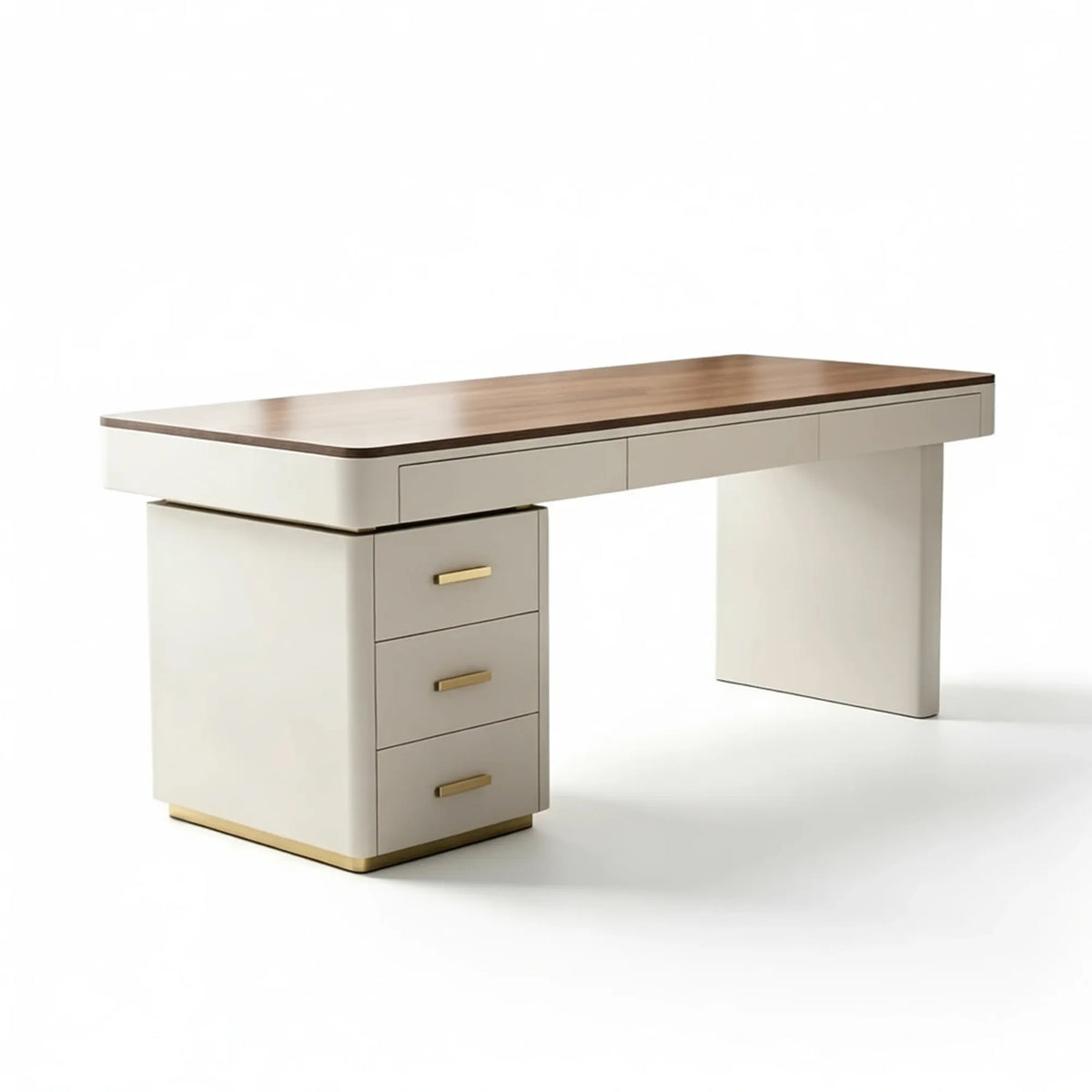 LUXORA Minimalist Home Office Desk Walnut Veneer Side Cabinet Silent Drawers 140/160cm for Study Office Workspace