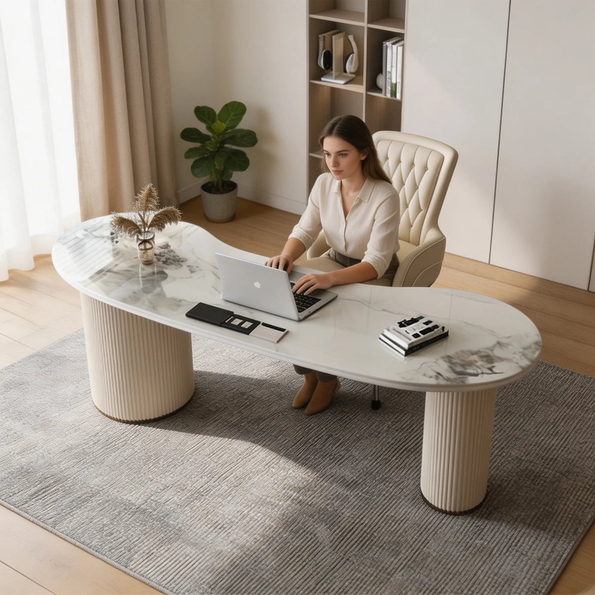 LUXORA Minimalist Home Office Desk E0 Board Steel Frame Large Storage 140/160cm for Study Office Workspace
