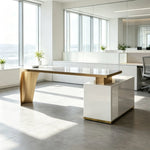 LUXORA Minimalist Office Desk Heat-Resistant Stone Top Cable Management 140/160cm for Study Office Workspace