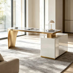 LUXORA Minimalist Office Desk Heat-Resistant Stone Top Cable Management 140/160cm for Study Office Workspace