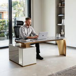 LUXORA Minimalist Office Desk Heat-Resistant Stone Top Cable Management 140/160cm for Study Office Workspace