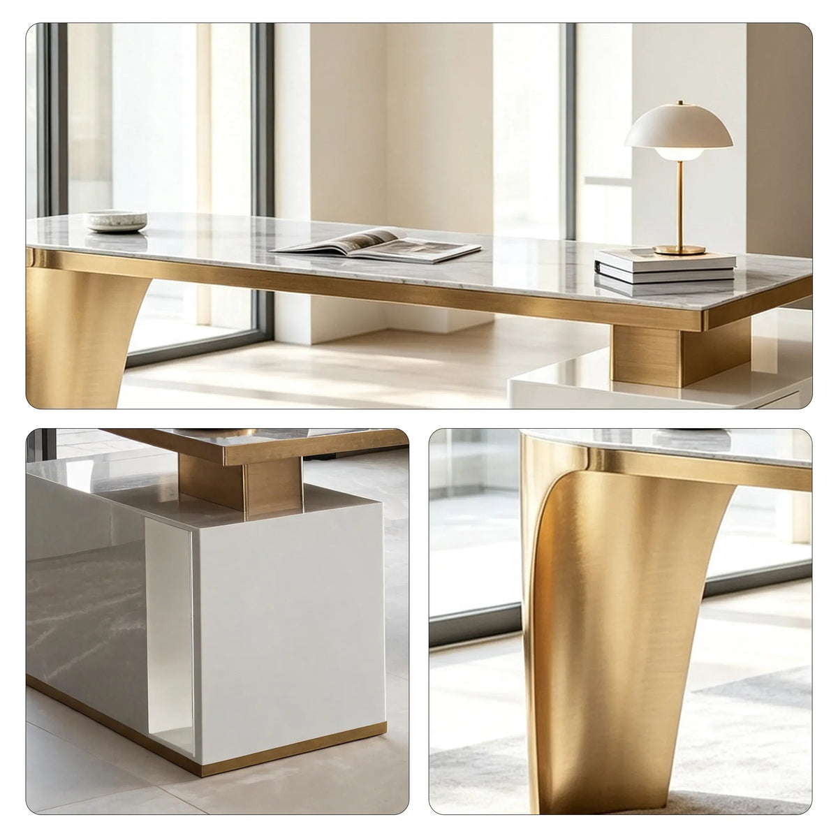 LUXORA Minimalist Office Desk Heat-Resistant Stone Top Cable Management 140/160cm for Study Office Workspace