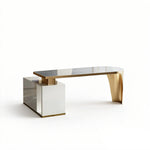 LUXORA Minimalist Office Desk Heat-Resistant Stone Top Cable Management 140/160cm for Study Office Workspace