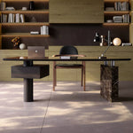 LUXORA Modern Sintered Stone Desk ENF Board Smoked Wood Smart Power Storage for Study Home Office