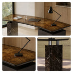 LUXORA Modern Sintered Stone Desk ENF Board Smoked Wood Smart Power Storage for Study Home Office