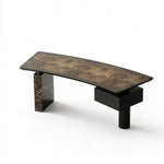 LUXORA Modern Sintered Stone Desk ENF Board Smoked Wood Smart Power Storage for Study Home Office