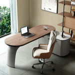 LUXORA Modern Sintered Stone Desk Smoked Wood Smart Power Storage for Study Home Office