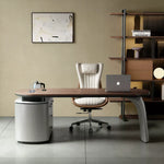 LUXORA Modern Sintered Stone Desk Smoked Wood Smart Power Storage for Study Home Office