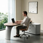 LUXORA Modern Sintered Stone Desk Smoked Wood Smart Power Storage for Study Home Office