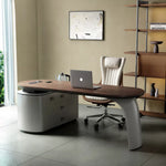 LUXORA Modern Sintered Stone Desk Smoked Wood Smart Power Storage for Study Home Office