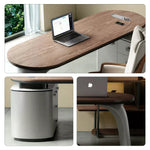 LUXORA Modern Sintered Stone Desk Smoked Wood Smart Power Storage for Study Home Office