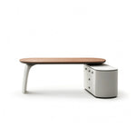 LUXORA Modern Sintered Stone Desk Smoked Wood Smart Power Storage for Study Home Office