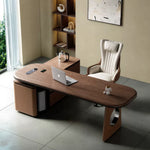 LUXORA Modern Desk & Tea Table Sintered Stone Top Walnut Storage Steel Frame for Home Office Living Room
