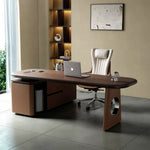 LUXORA Modern Desk & Tea Table Sintered Stone Top Walnut Storage Steel Frame for Home Office Living Room