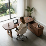 LUXORA Modern Desk & Tea Table Sintered Stone Top Walnut Storage Steel Frame for Home Office Living Room