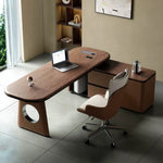 LUXORA Modern Desk & Tea Table Sintered Stone Top Walnut Storage Steel Frame for Home Office Living Room
