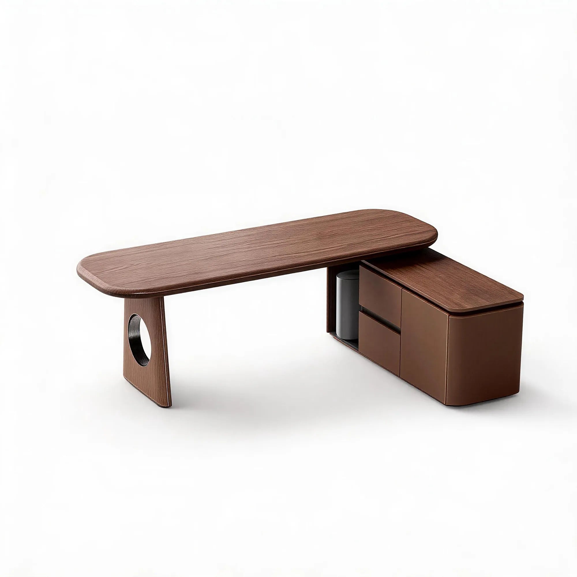 LUXORA Modern Desk & Tea Table Sintered Stone Top Walnut Storage Steel Frame for Home Office Living Room