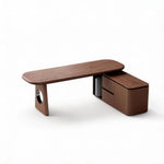 LUXORA Modern Desk & Tea Table Sintered Stone Top Walnut Storage Steel Frame for Home Office Living Room