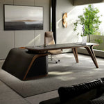 LUXORA Executive Sintered Stone Desk FAS Ash Wood Saddle Leather Smart Power Storage for Home Office Study