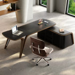 LUXORA Executive Sintered Stone Desk FAS Ash Wood Saddle Leather Smart Power Storage for Home Office Study