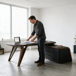 LUXORA Executive Sintered Stone Desk FAS Ash Wood Saddle Leather Smart Power Storage for Home Office Study