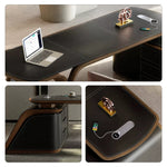 LUXORA Executive Sintered Stone Desk FAS Ash Wood Saddle Leather Smart Power Storage for Home Office Study
