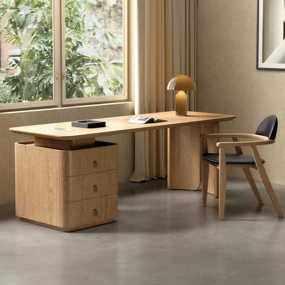 LUXORA Modern Executive Desk Sintered Stone FAS Ash Wood Hidden Storage for Office Study Reading Room
