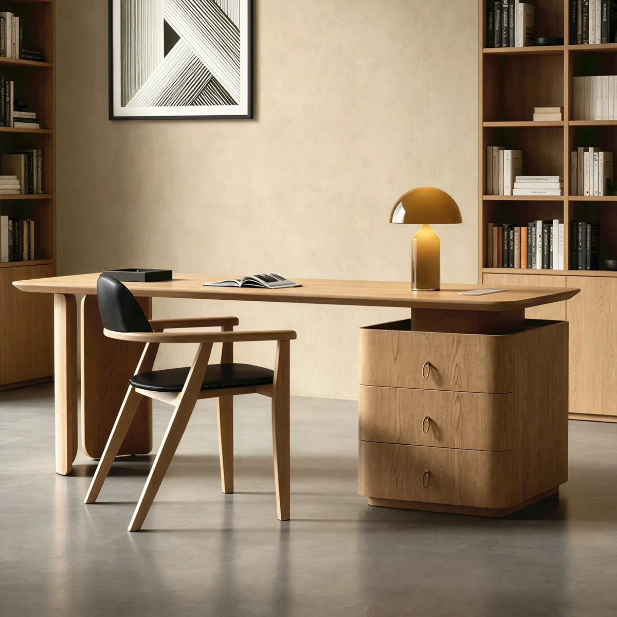 LUXORA Modern Executive Desk Sintered Stone FAS Ash Wood Hidden Storage for Office Study Reading Room