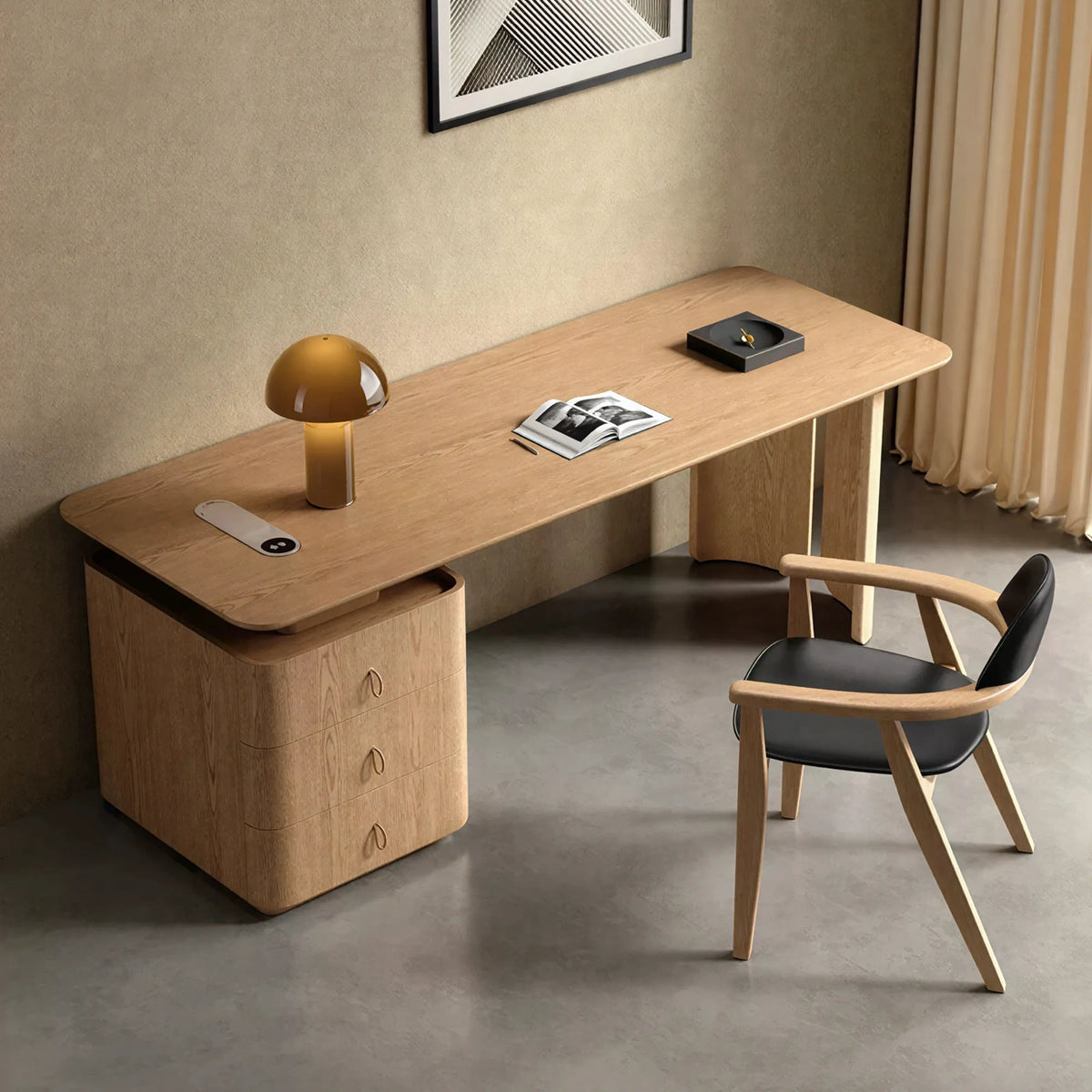 LUXORA Modern Executive Desk Sintered Stone FAS Ash Wood Hidden Storage for Office Study Reading Room