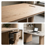 LUXORA Modern Executive Desk Sintered Stone FAS Ash Wood Hidden Storage for Office Study Reading Room