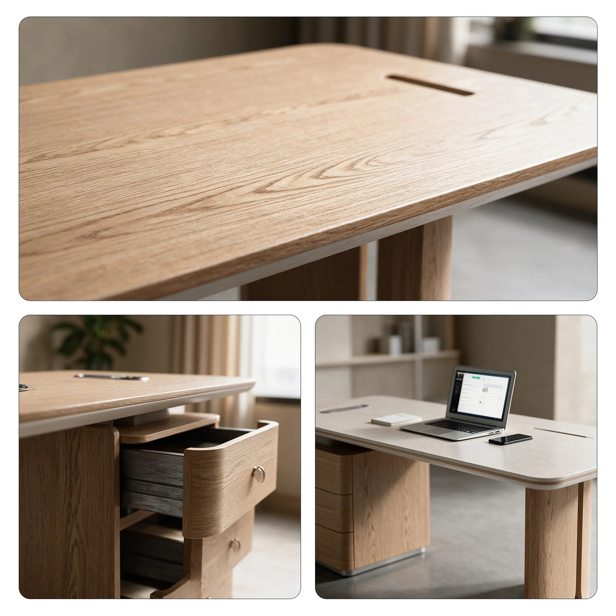 LUXORA Modern Executive Desk Sintered Stone FAS Ash Wood Hidden Storage for Office Study Reading Room