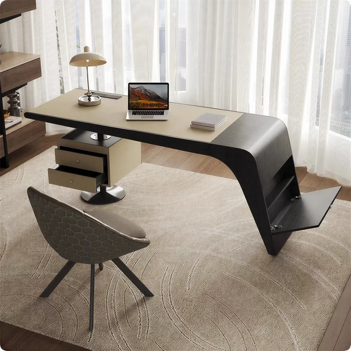 LUXORA Modern Minimalist Desk Wood Grain Finish Large Storage Cable Management for Study Home Office