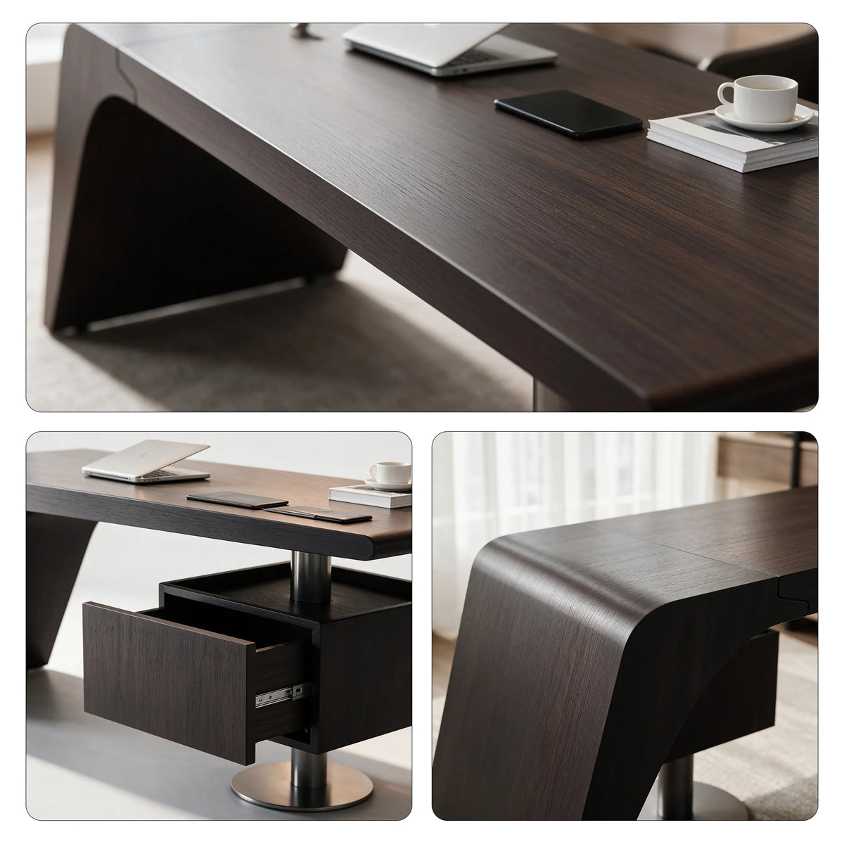 LUXORA Modern Minimalist Desk Wood Grain Finish Large Storage Cable Management for Study Home Office