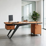 LUXORA Modern Sintered Stone Desk Saddle Leather Smart Power Large Storage 140/160cm for Study Home Office - Orange