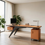 LUXORA Modern Sintered Stone Desk Saddle Leather Smart Power Large Storage 140/160cm for Study Home Office - Orange