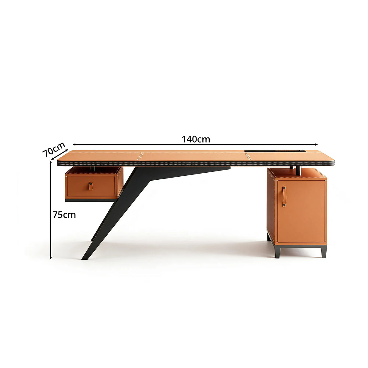 LUXORA Modern Sintered Stone Desk Saddle Leather Smart Power Large Storage 140/160cm for Study Home Office - Orange