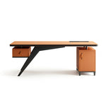 LUXORA Modern Sintered Stone Desk Saddle Leather Smart Power Large Storage 140/160cm for Study Home Office - Orange
