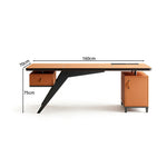 LUXORA Modern Sintered Stone Desk Saddle Leather Smart Power Large Storage 140/160cm for Study Home Office - Orange