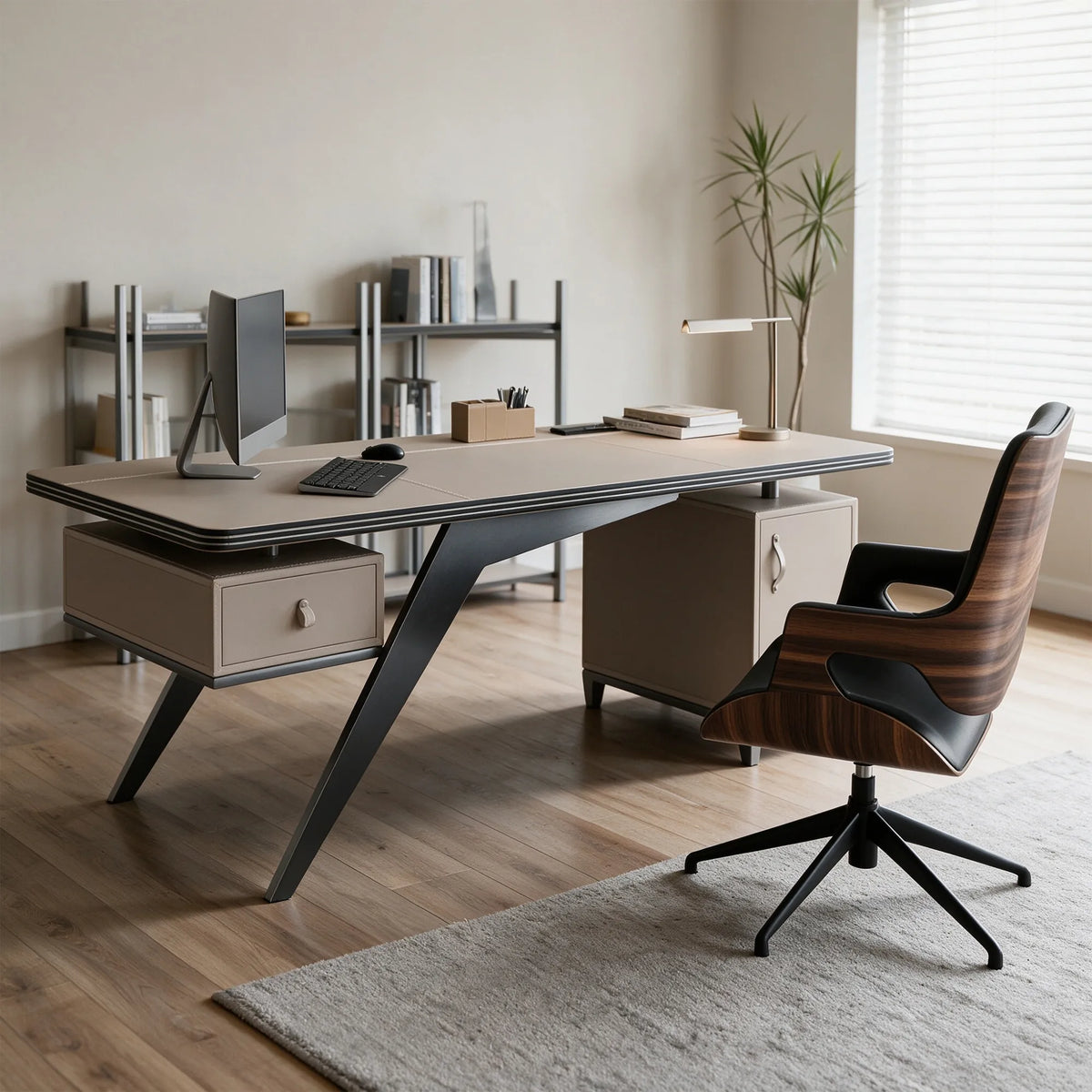 LUXORA Modern Sintered Stone Desk Saddle Leather Smart Power Large Storage 140/160cm for Study Home Office - Grey