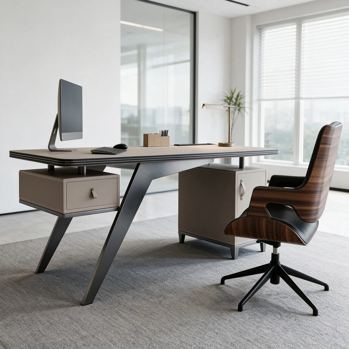 LUXORA Modern Sintered Stone Desk Saddle Leather Smart Power Large Storage 140/160cm for Study Home Office - Grey