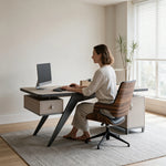 LUXORA Modern Sintered Stone Desk Saddle Leather Smart Power Large Storage 140/160cm for Study Home Office - Grey